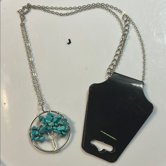 Silver Tree of Life Necklace with Turquoise Stones - Picture 1 of 1